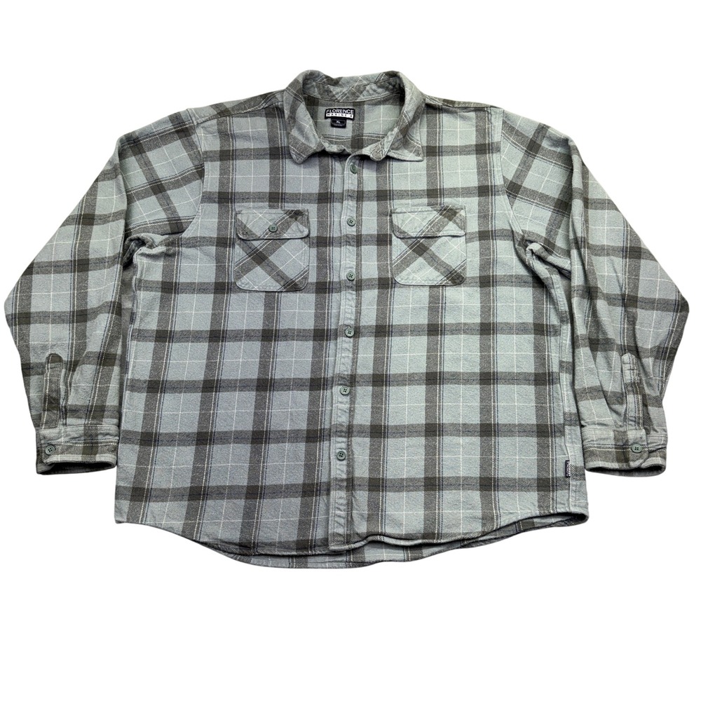 Florence Marine X Flannel Shirt Mens XL Plaid Button Up Long Sleeve Heavy Grunge